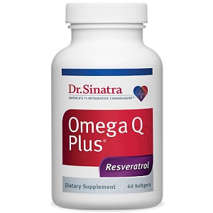 bottle of Dr. Sinatra Omega Q Plus 100 Resveratrol